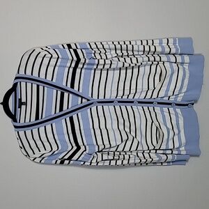 Talbots Women Striped Button Up Cardigan Size XL Knit Blue White Coastal Knit